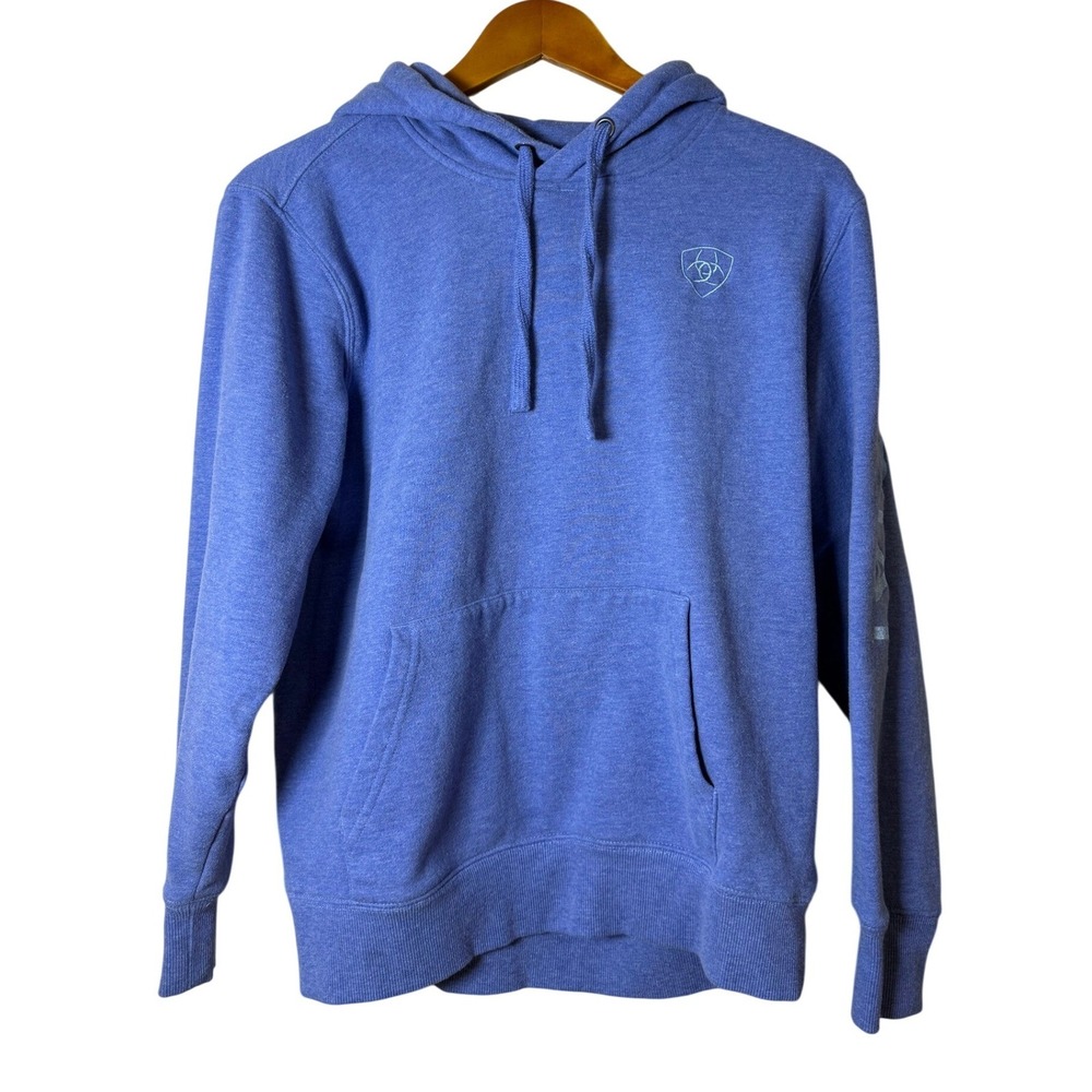 Ariat Women Hoodie Medium Blue Heathered Sleeve Logo Fleece Equestrian Western